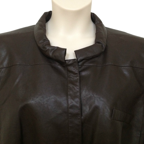 Jones New York Collection Brown Walnut Cropped Faux-Leather Jacket Plus Size 22W - Picture 2 of 12
